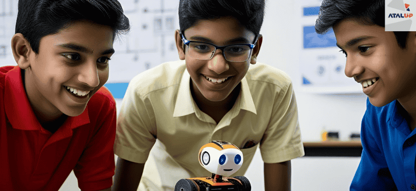 students building robot in an Atal Tinkering Lab